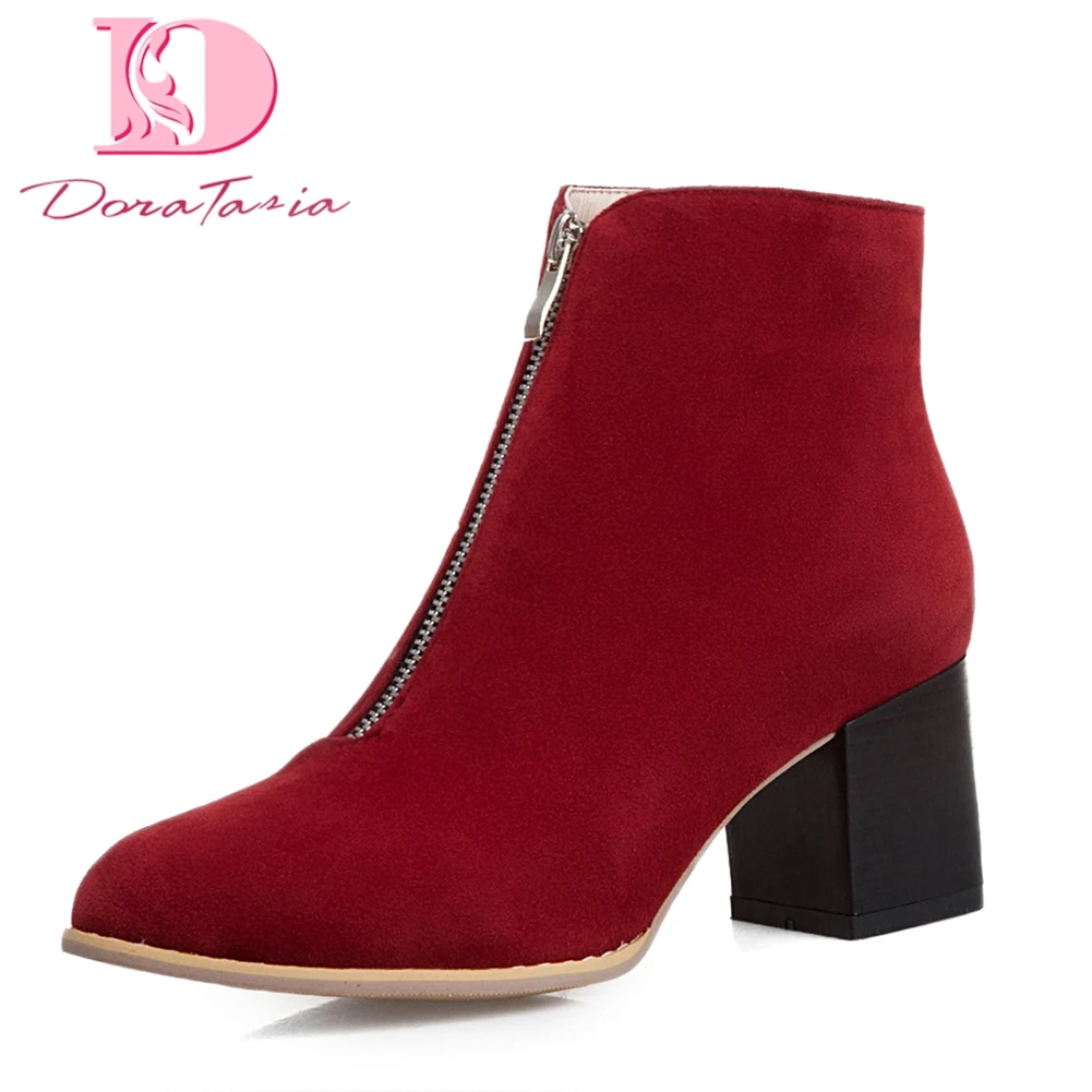 

Women's 2019 BIG Size 50 top Quality Flock Square Heels Autumn Boots Women Shoes Zip Up Leisure Elegant Shoes Woman Boots Female