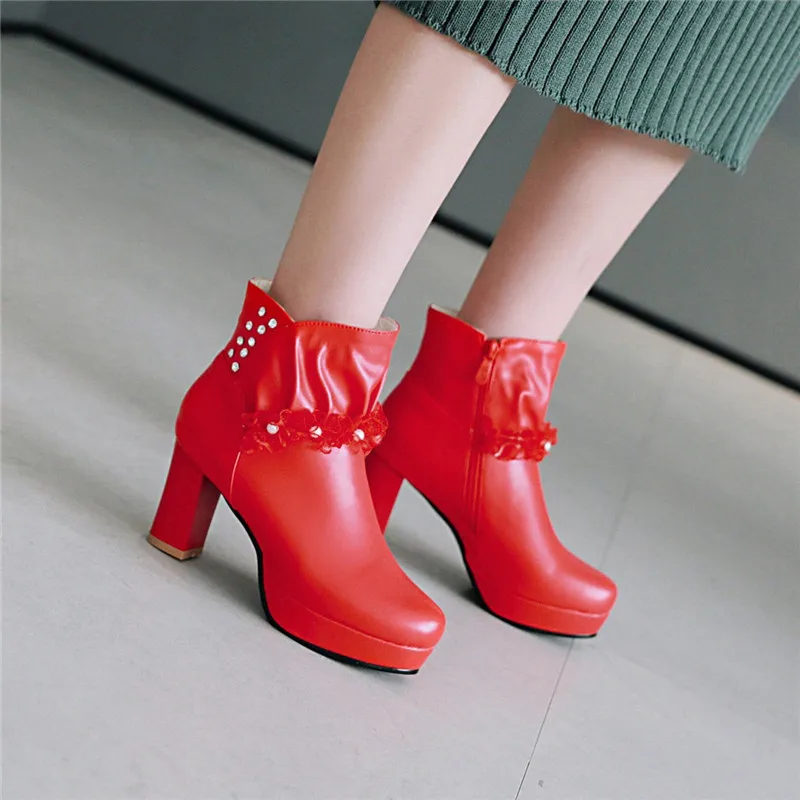 YMECHIC 2018 Fashion Lolita Lace Rhinestone Platform Chunky Block High Heel Party Wedding Bride Shoes Women Ankle Boots Big Size | Обувь