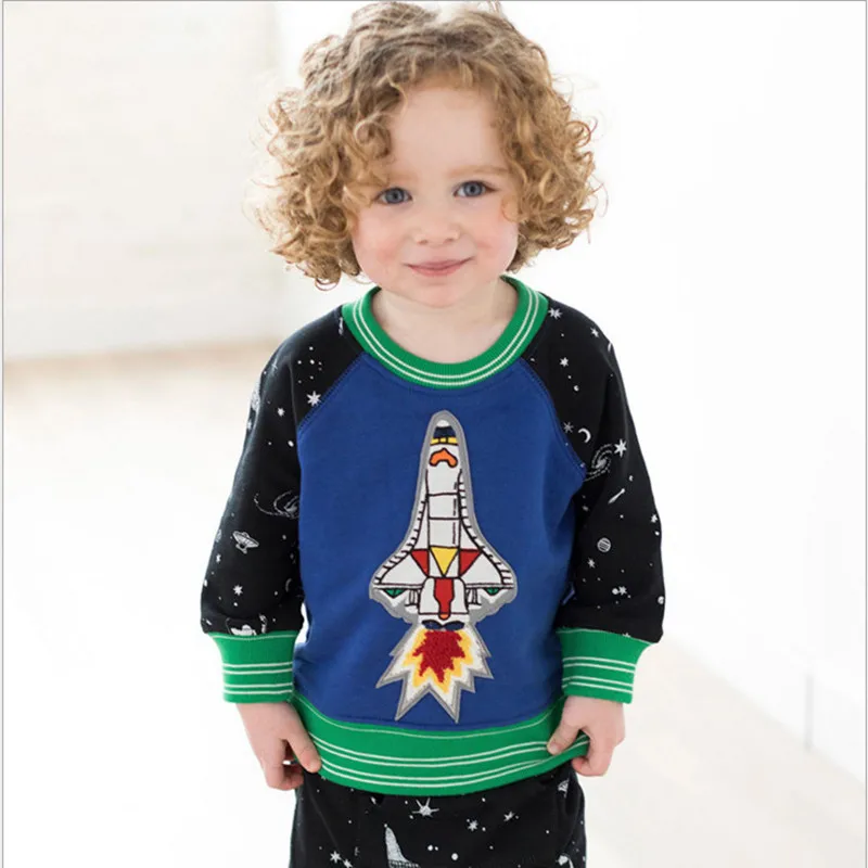 

Little maven 2017 winter new baby girl brand clothes girls rocket embroidered add soft nap warm thick t shirt C0093