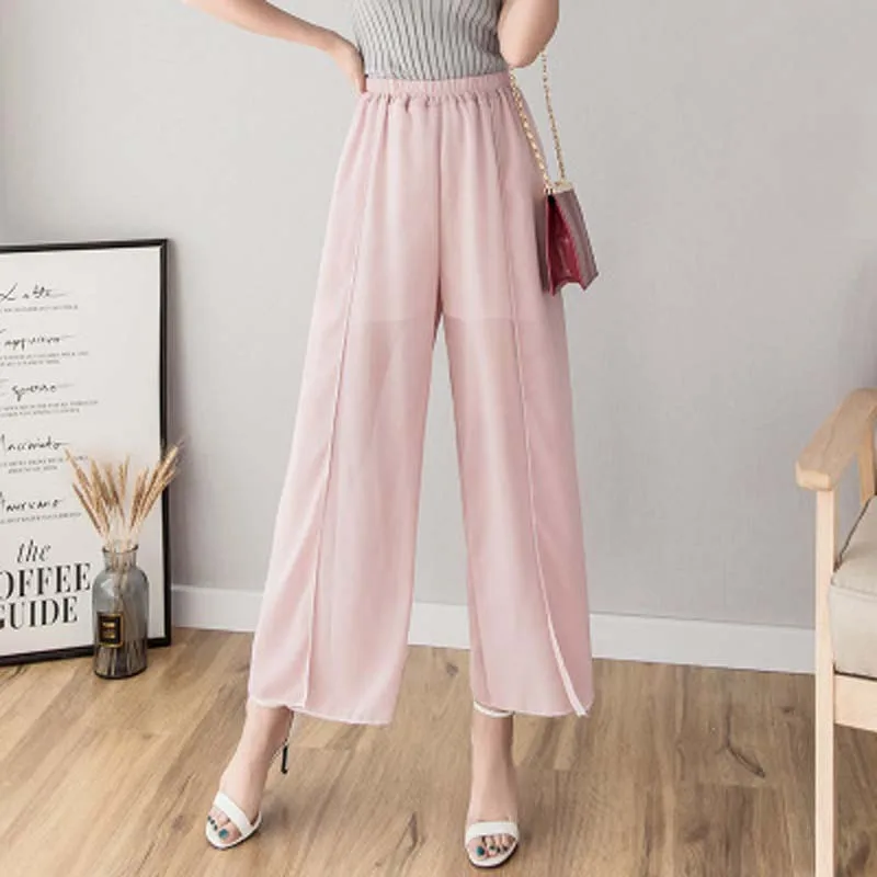 2019 Broad-legged pants summer thin large size, casual open-forked, nine-minute pants, loose and slim Chiffon sunscreen pants 2019 Broad-legged pants summer thin large size, casual open-forked, nine-minute pants, loose and slim Chiffon sunscreen pants