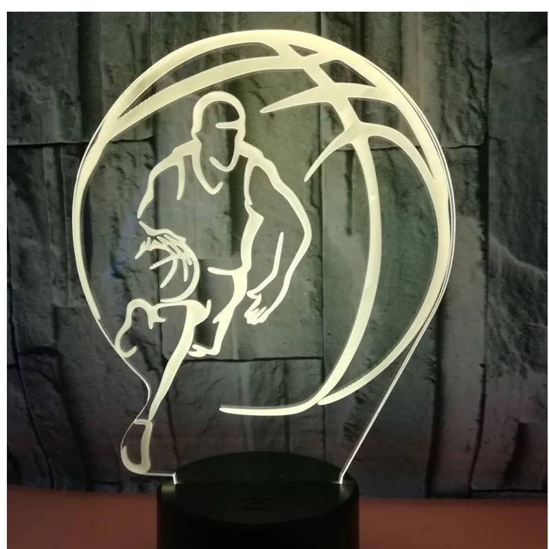 Светодиодный 3d-ночник играть в баскетбол с 7 цветов света для украшения дома дрибла приходят лампы удивительной визуализации оптический