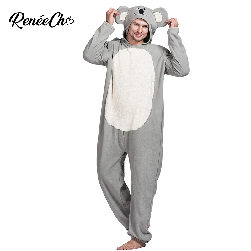 Reneecho Men Costume Cutie Adult Koala Kigurumi Costume Animal Jumpsuit Halloween Costume For Adult Pajama Party Cosplay