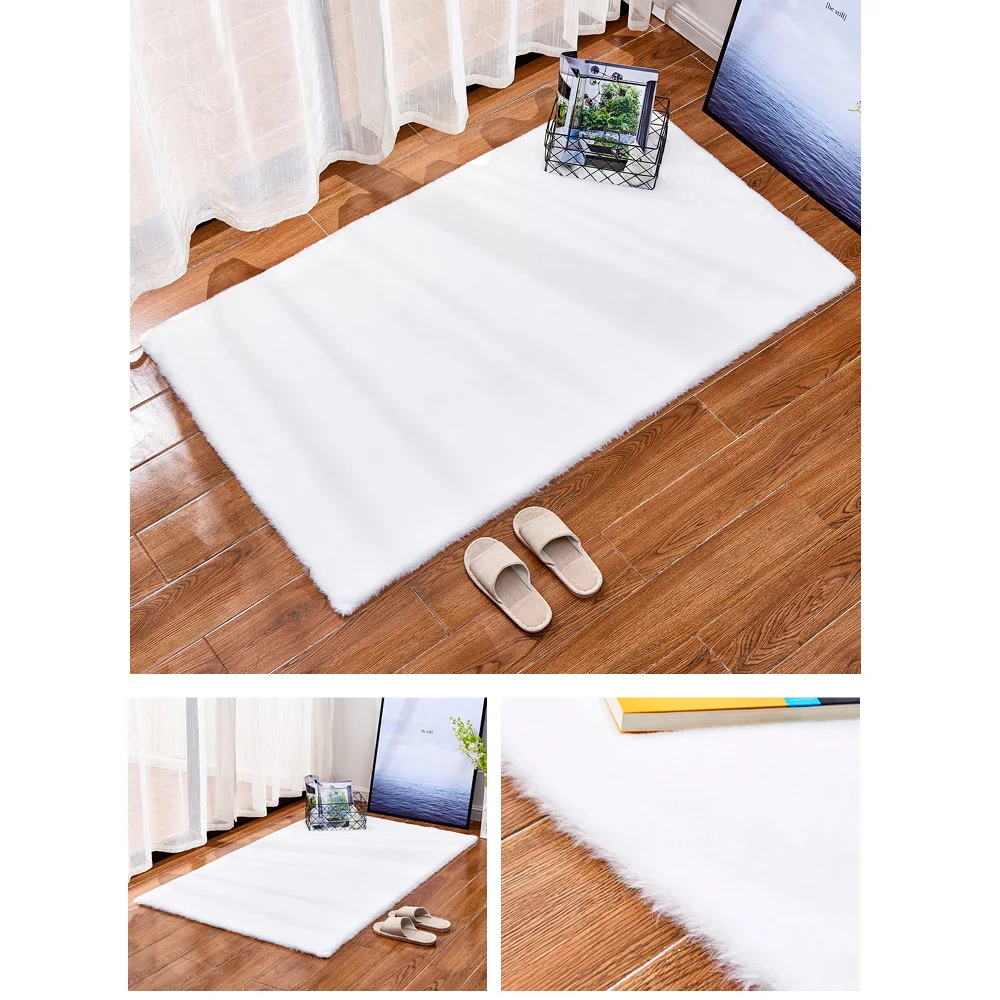 Прямоугольный декоративный коврик из искусственного меха кролика, Нескользящие Коврики для гостиной, спальни, балкона, украшения дома