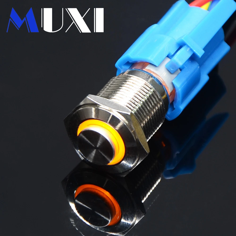 16mm Self Reset Waterproof Metal Push Button Switch With LED light 3V 5V 6V 12V 24V 36V 48V 110V 220V RED BLUE GREEN ORANGE