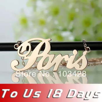 

AILIN Freeshipping-Paris Name Plate Necklaces ANY Personalized Name Necklace Rose Gold Color Letters Pendant Fashion Jewelry