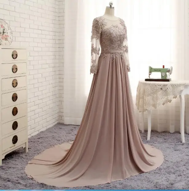 Вечерние шифоновые платья трапеции с длинным рукавом|robe de soiree|beaded evening dressesevening dress