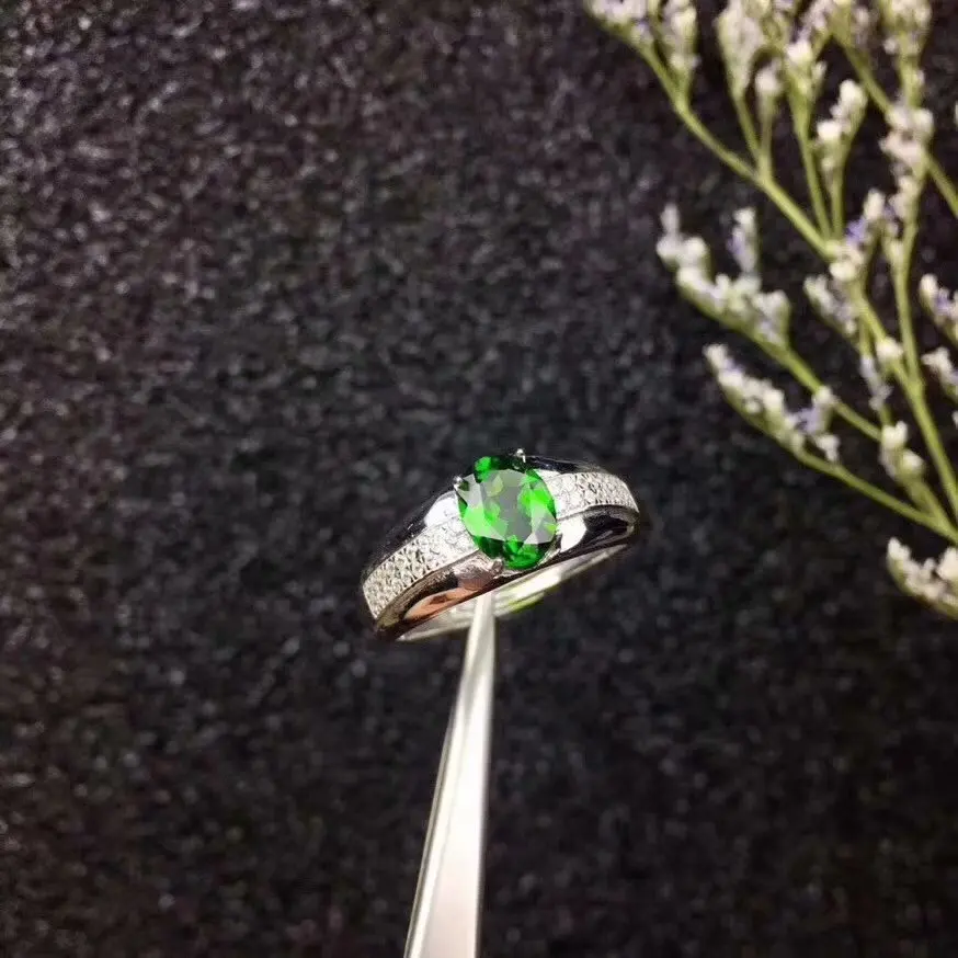 

Luxurious crude Thick Natural green diopside gem Ring S925 Silver Natural gemstone Ring girl Women's party gift fine Jewelry