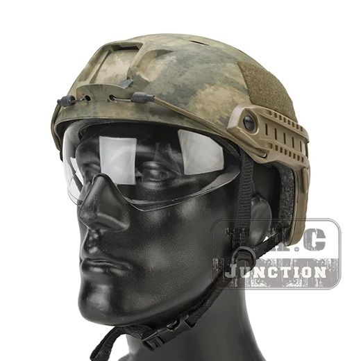 

Emerson Tactical Airsoft Fast Helmet Bump Jump BJ Type Combat Lightweight Modular OPS Helmet w/ Flip Down Visor + Side Rail