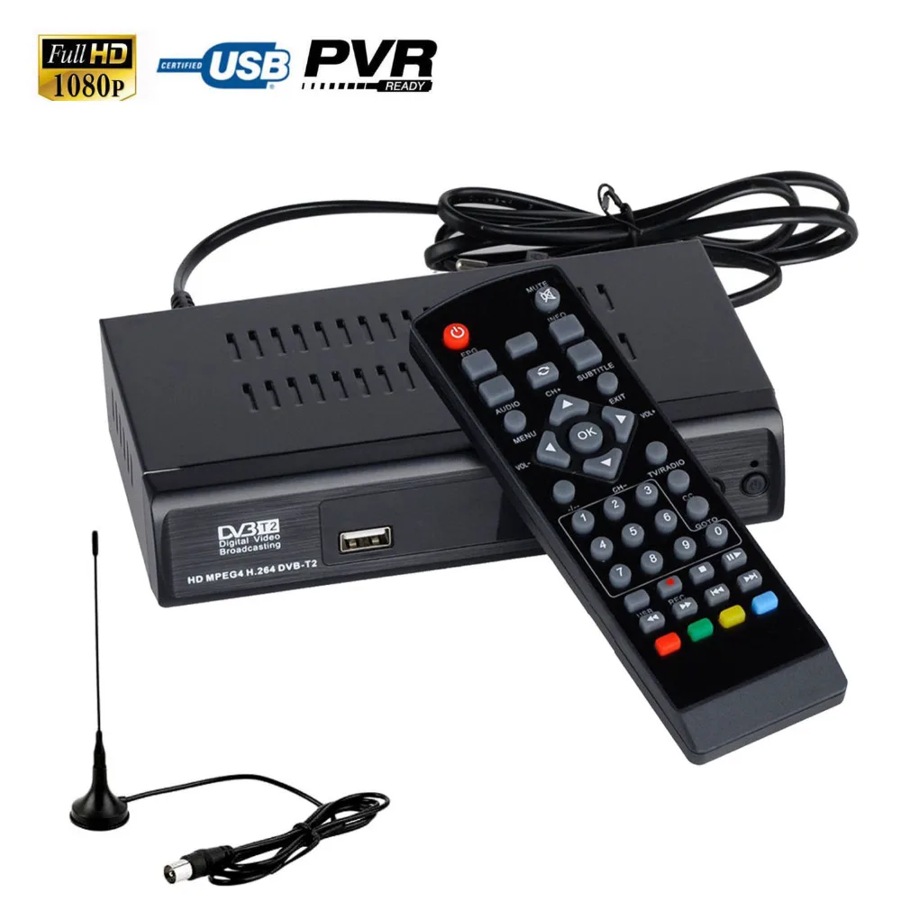 

FTA DVB-T2 DVB-T Digital Terrestrial Convertor HD TV Tuner Set Top Box Receiver USB PVR Recorder EPG Playback + VHF UHF Antenna