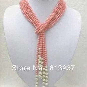 

Fashion pink artificial coral diy charms 4mm round beads necklace white pearl spacer women jewelry making 50 inch MY4519