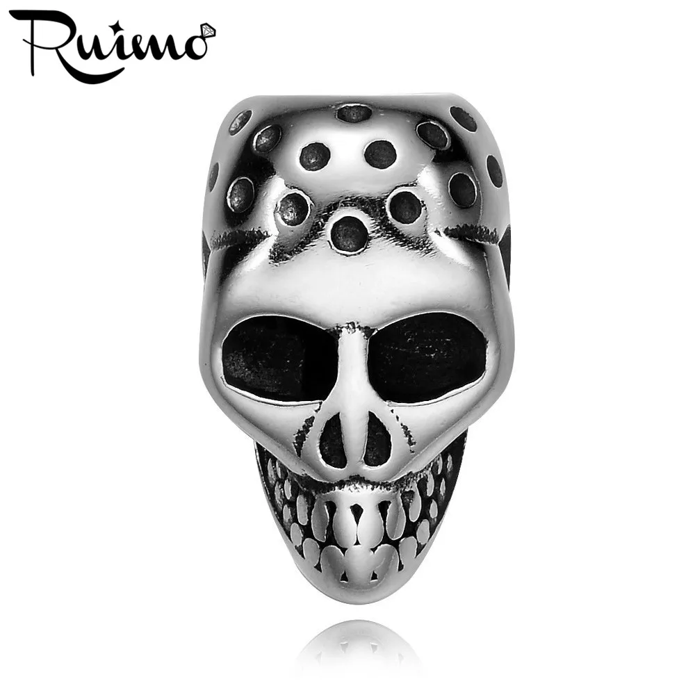 

RUIMO High Polished 316l Stainless Steel European Skull Head Beads 8mm Large Hole Spacer Beads For Men Bracelets Jewelry Making