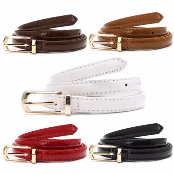 

Lady Candy Color Thin Belt Alloy Buckle Faux Leather Waist Chain Strap Waistband
