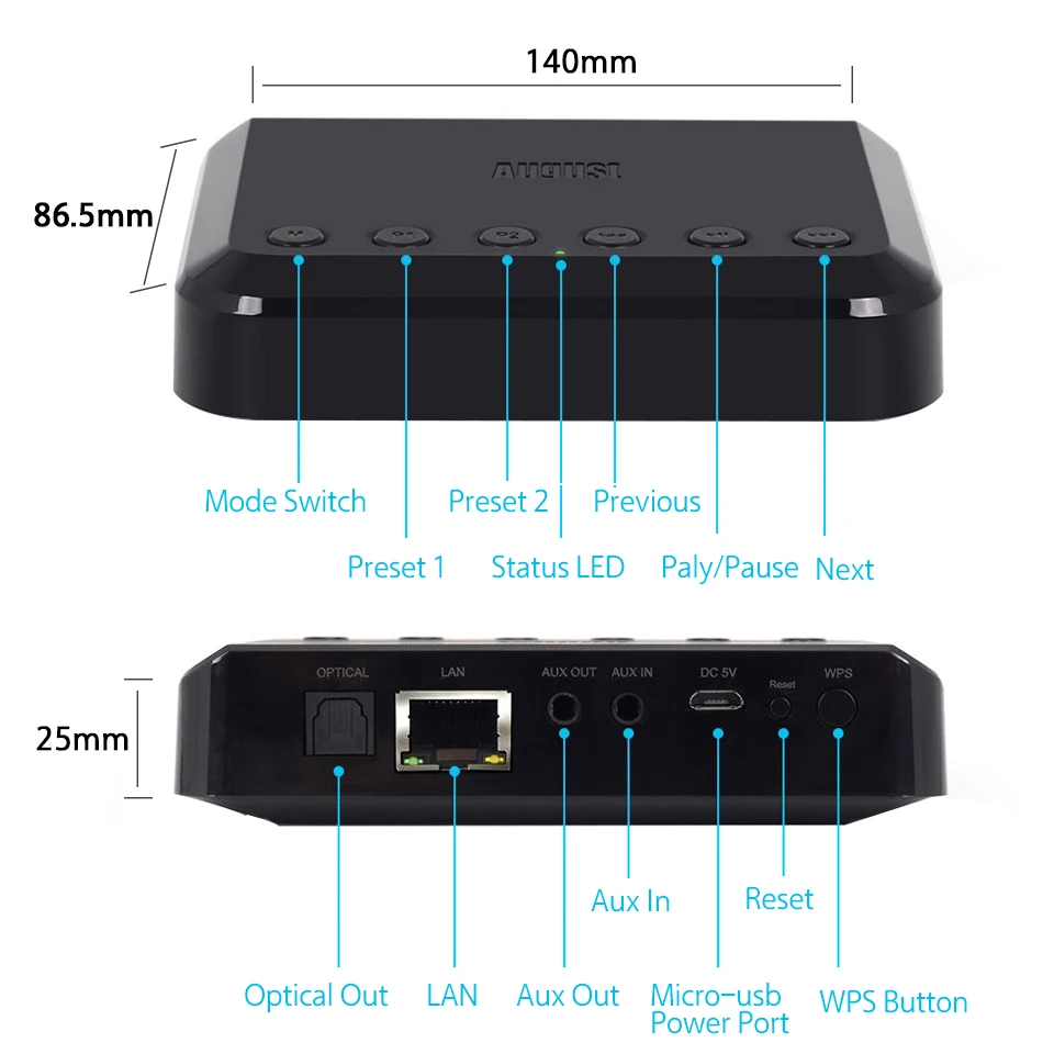 August WR320 WIFI Bluetooth Audio Receiver