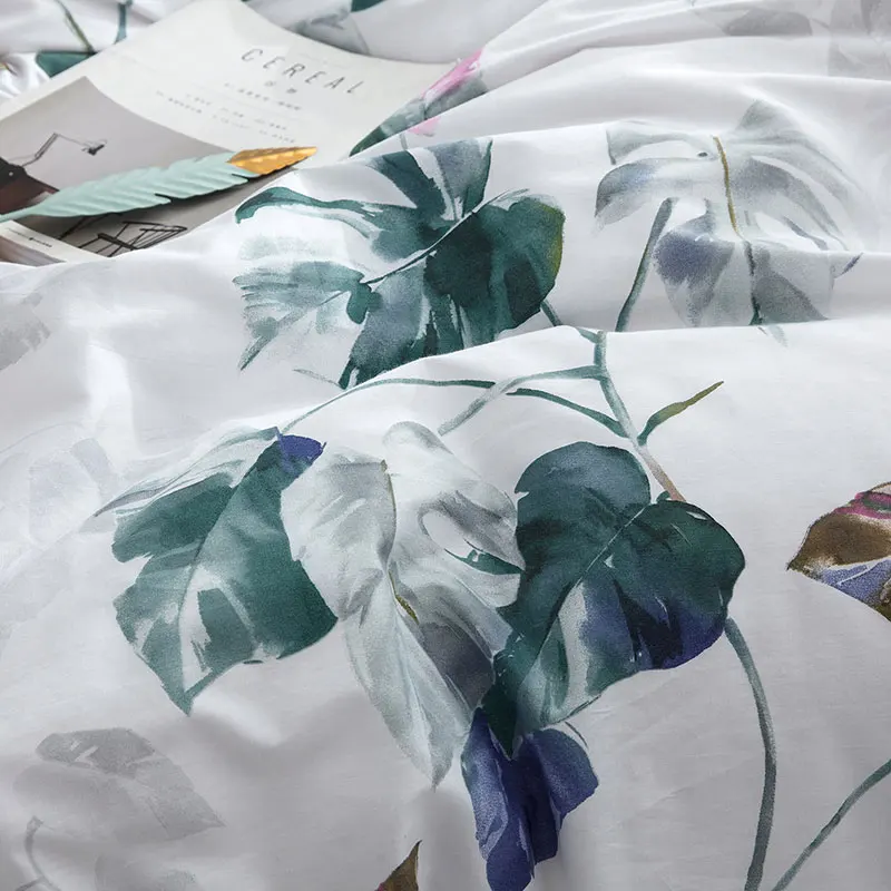 Тропическое постельное белье с узором из листьев, комплект, одинарный двойной Quen King size, хлопок, наволочки, натуральный пододеяльник, пододеяльник, покрывало для кровати