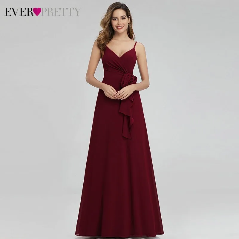 

New Arrival Long A Line V Neck Robe De Soiree Ever Pretty EP00963BD Sexy Burgundy Evening Dresses For Party Abendkleider 2019