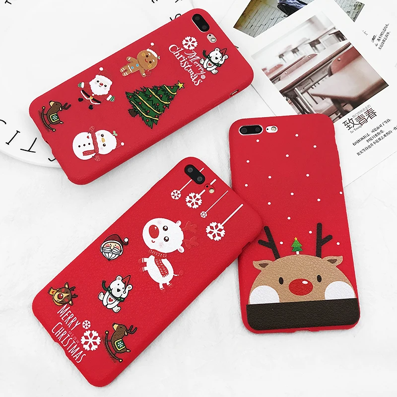 

SUYACS Red Merry Christmas Festival Phone Case For iPhone XR X XS Max XS 7 8 6S Plus Full Body Soft Phone Cover Christmas Gift