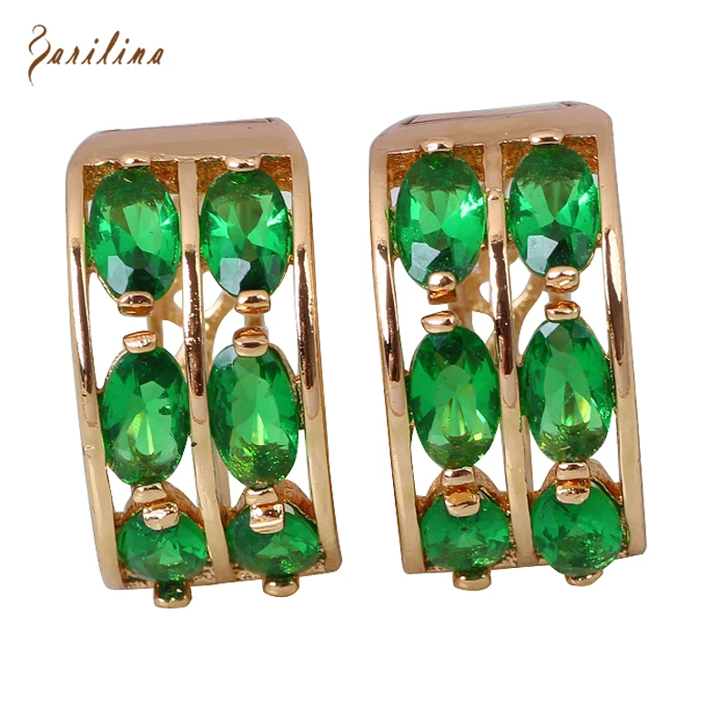 

Brand designer 18K gold plated green CZ stones Cluster swiss Brand Fashion earrings for women E251