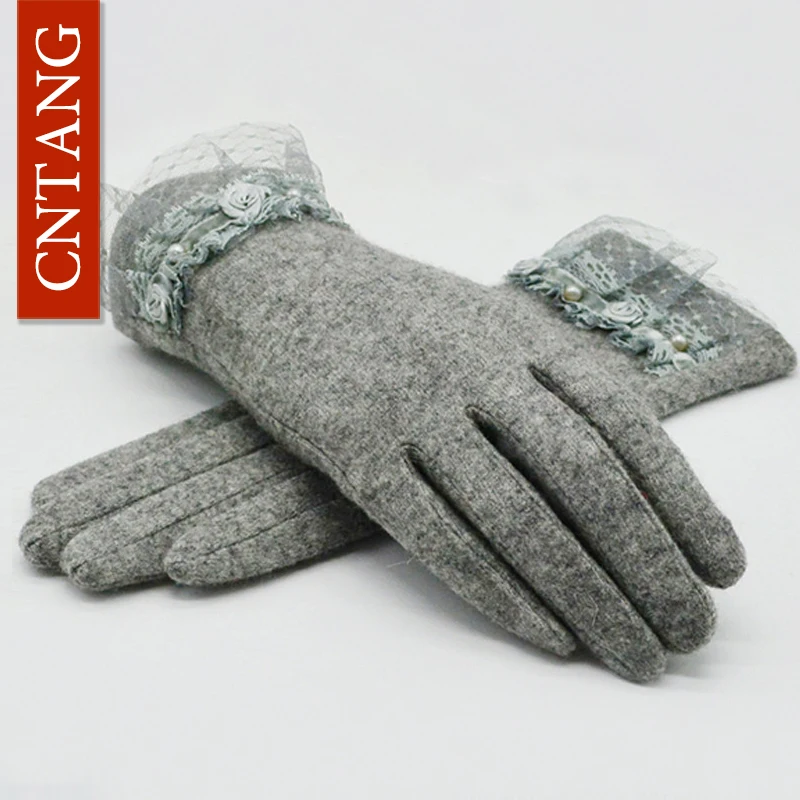 Buy CNTANG Brand Women Lace Wool Gloves Autumn Winter