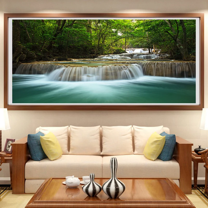 

DIY Diamond Painting Full Square Waterfall Mountain Landsacape Large Size Living Room Home Decorative Paintings Rhinestone Craft
