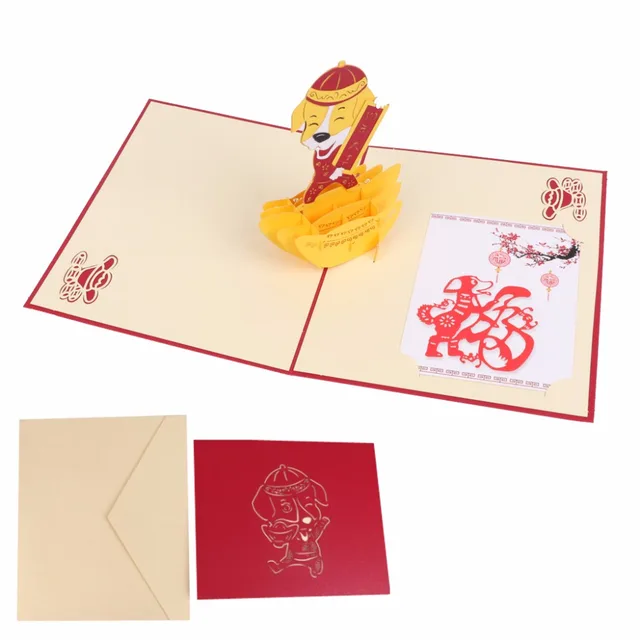 handmade chinese new year style 3d pop up year of the dog greeting card christmas birthday - Dog Greeting Cards handmade chinese new year style 3d pop up year of the dog greeting card christmas birthday - Dog Greeting Cards