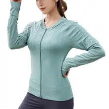 Спортивная куртка дамы с круглым вырезом пуловер на молнии с длинными рукавами женское для занятий йогой, бега куртка спортивная одежда фитнес спортивные дышащие компрессированные одежда