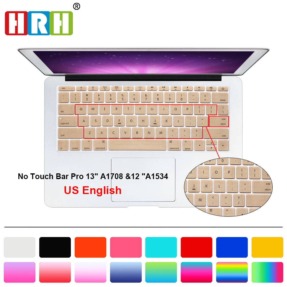 HRH цвет силиконовый Клавиатура ноутбука кожного покрова для Macbook New Pro 13 A1708 (версия 2016 без Touch Bar) и Mac 12 дюймов A1534 - изображение