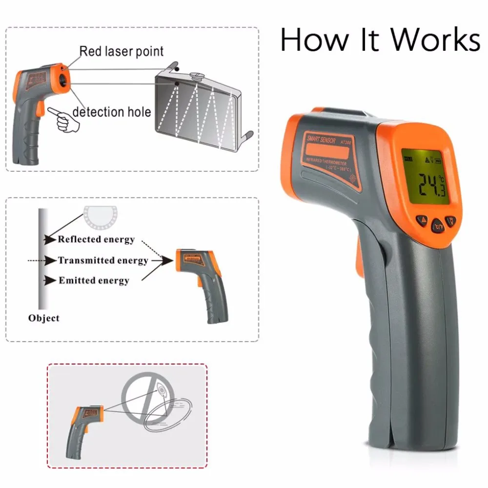 32-380 Thermometer Mini Degree Handheld Infrared Digital Thermometer LCD IR Industrial Pyrometer Contactless Temperature Meter