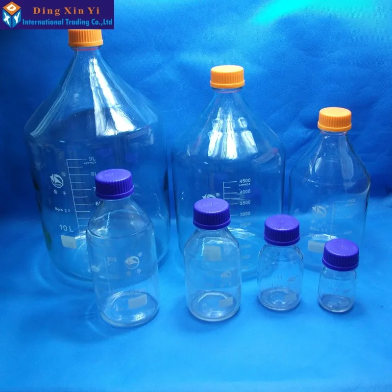 Garrafa com Tampa de Parafuso 1000 2000 1 Conjunto Transparente Vidro Reagente Azul Laboratório Garrafa 100 ml - 250 500 7 High Quality glass bottles for beverages