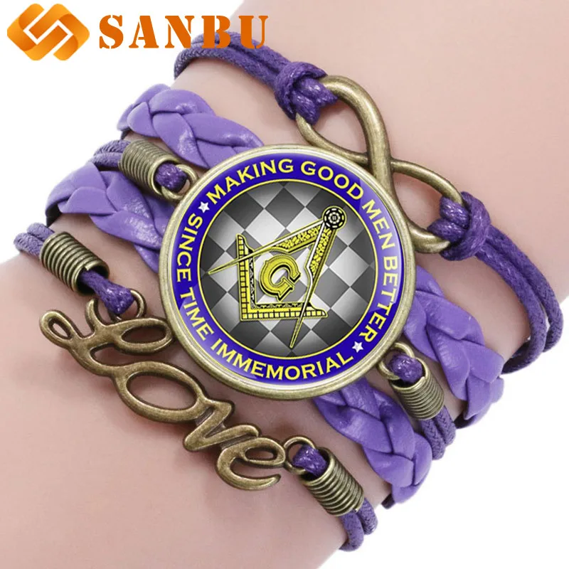 

New Arrivals Classic Masonic Weave Bracelet Charm Men Women Classic Leather Bangle