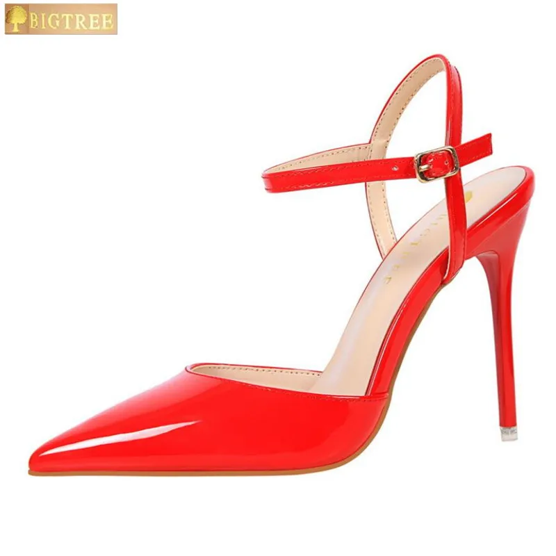 BIGTREE women Pointed Toe High heels shoes woman shallow slingback pumps ladies Buckle Strap Party Wedding stilettos shoes
