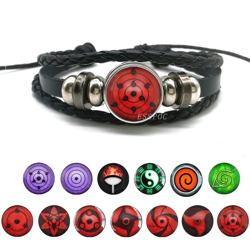 Us 129 Sharingan Eye Bracelet Anime Naruto Braided Leather Bracelet Naruto Sasuke Uchiha Clan Rinnegan Taichi Kakashi Cosplay Jewelry In Wrap