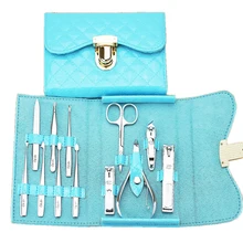 12 шт./компл. маникюрный набор инструмент для ухода за ногтями стальной зажим для ножниц бровей Earpick с синим чехлом
