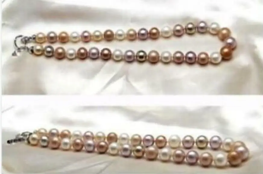 

Charming AAA 10-11mm White pink purple round Pearl Necklace 18" 36"