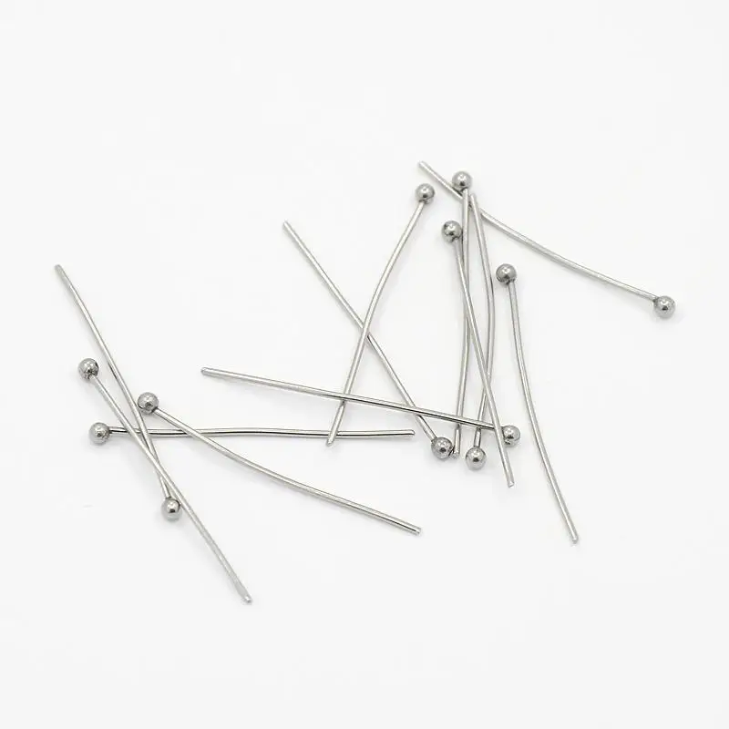 

304 Stainless Steel Ball Headpins, Stainless Steel Color, 30mm, Pin: 0.7mm; about 500pcs/bag