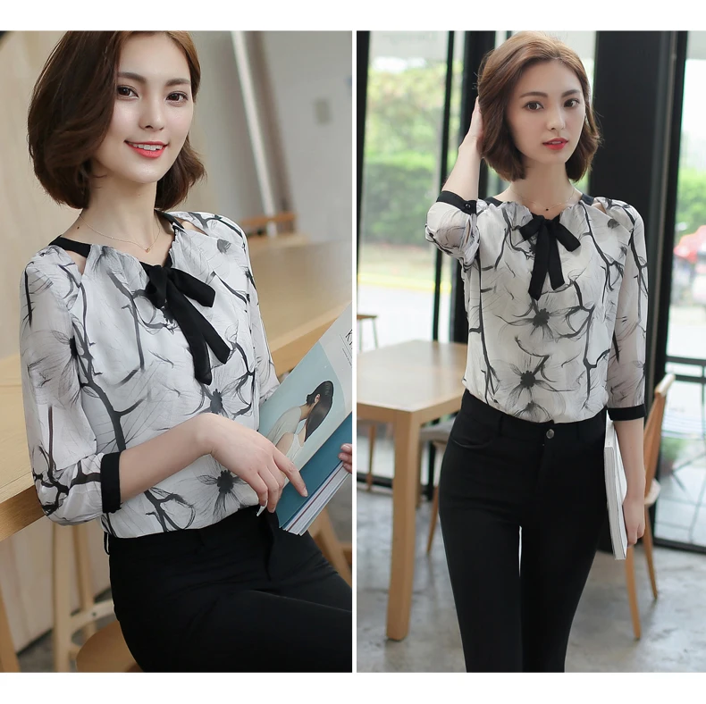 FREE SHIPPING Women Chiffon Blouse Printed OG0774