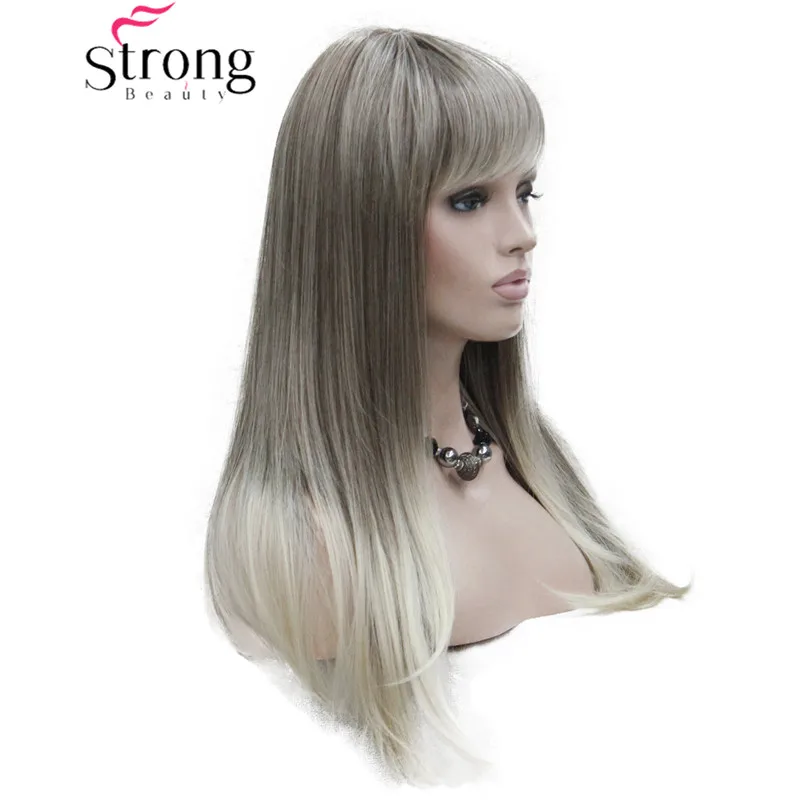 TR-9760 #R10-26 heat resistant light brown root with blonde tip dot skin top straight long wig (3)