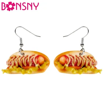 

Bonsny Acrylic Delicious Hot Dog Fast Food Earrings Big Long Dangle Drop Novelty Jewelry For Women Girls Teens Accessories Gift