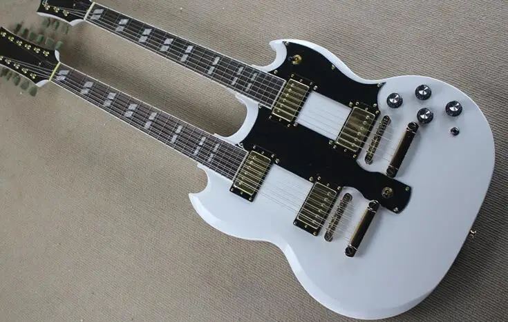 

Free Shipping Factory custom shop High Quality 6 + 12 Strings 1275 Double Neck S White electric guitar Gold hardware 1 2