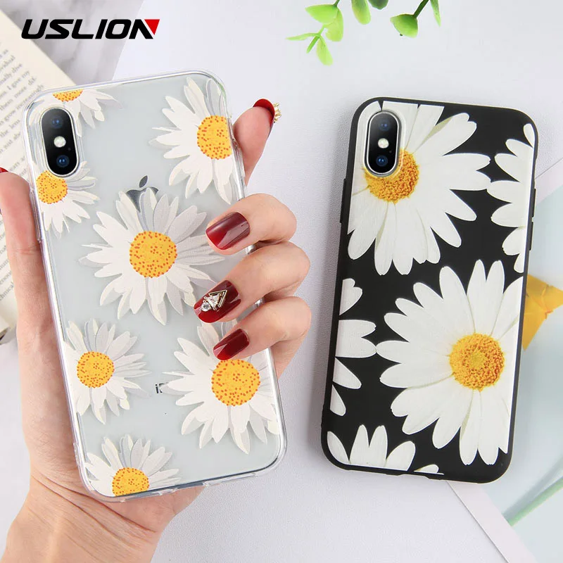 

USLION Transparent Sunflower Floral Phone Case For iPhone X XS XR Xs Max Soft TPU Clear Cover For iPhone 6 6s 7 8 Plus 5 5s SE