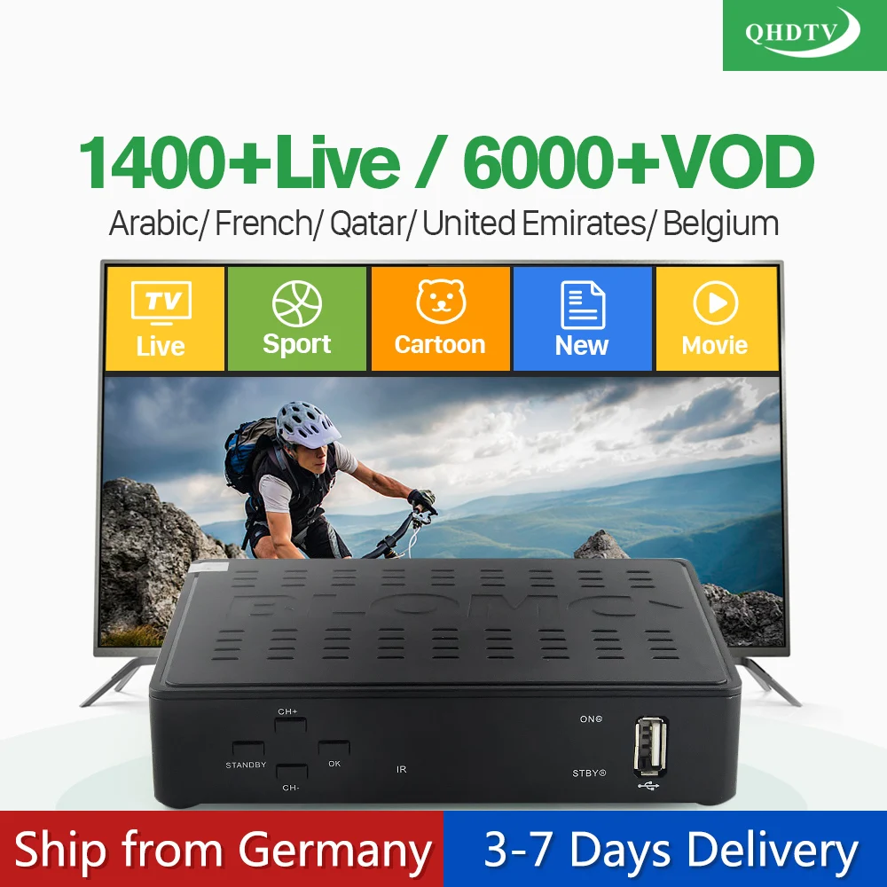 

QHDTV IPTV Subscription Iptv French Arabic Belgium Netherlands India IPTV Box H.265 Decoding Linux Set Top Box TV Receiver