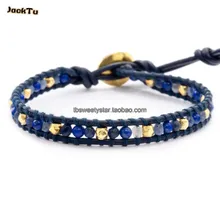 Ляпис золотые самородки кожаный браслет обруча для женщины и мужчины