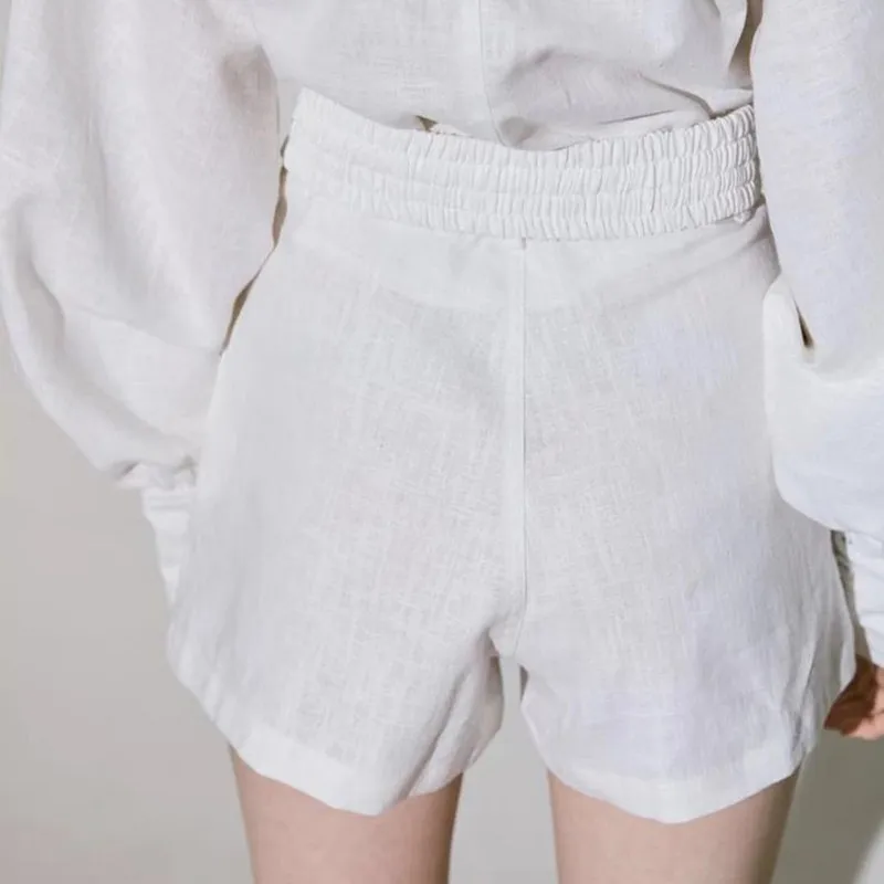 [LIVIVIO] белая рубашка шорты женские комплекты из двух предметов блузка с рукавом-фонариком женские шорты с высокой талией костюмы Осенняя модная одежда