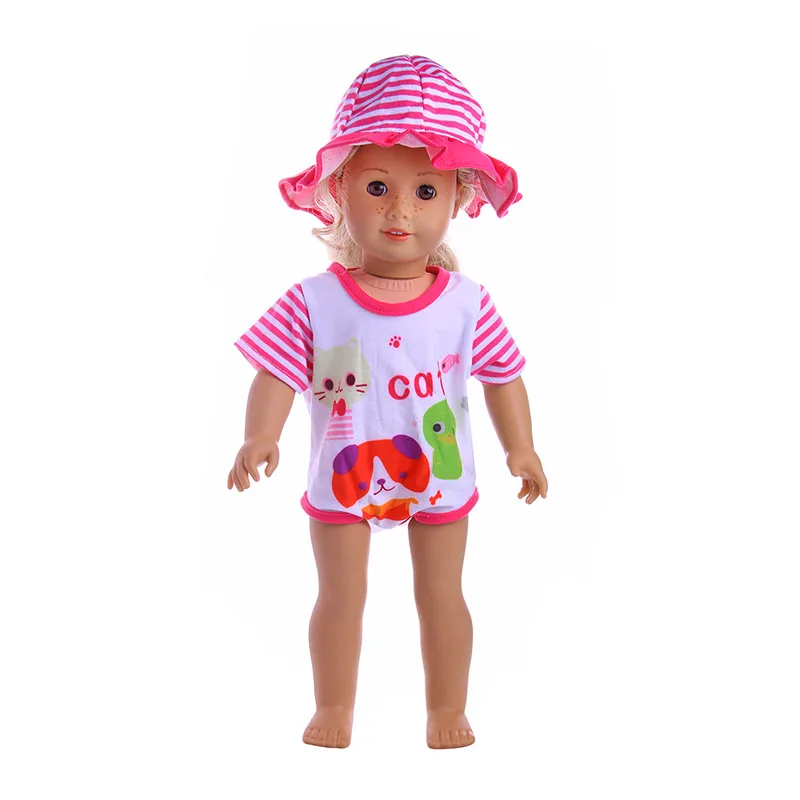 Мода милый мультфильм комбинезон + шляпа подходит 18 дюйма American Girl Кукла лучший