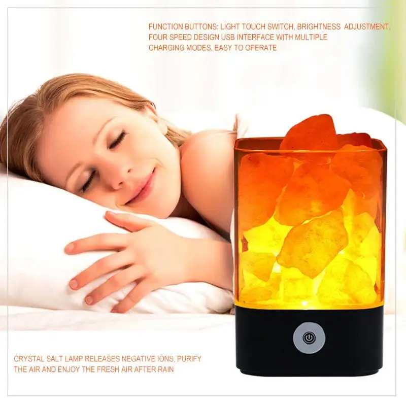  USB Crystal Light Natural Himalayan Salt Lamp Led Lamp Air Purifier Mood Creator Indoor Warm Light  - 32891631950