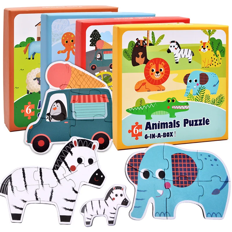 

6 in1 Farm Jungle Marine Animals and Vehicles Puzzles, Gift Box Option