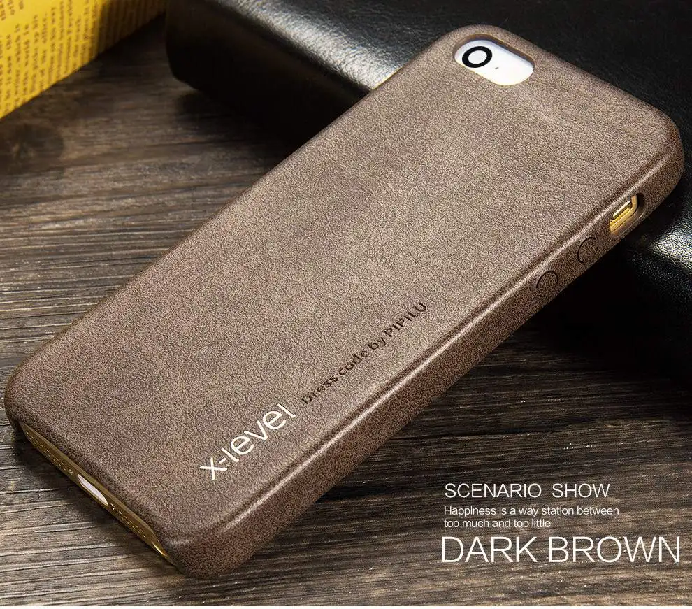 Кожаный чехол для телефона XLevel для IPhone 5, чехол s для IPhone 5S, задняя крышка для IPhone SE, деловой винтажный полуобернутый чехол Apple - Цвет: DARK BROWN
