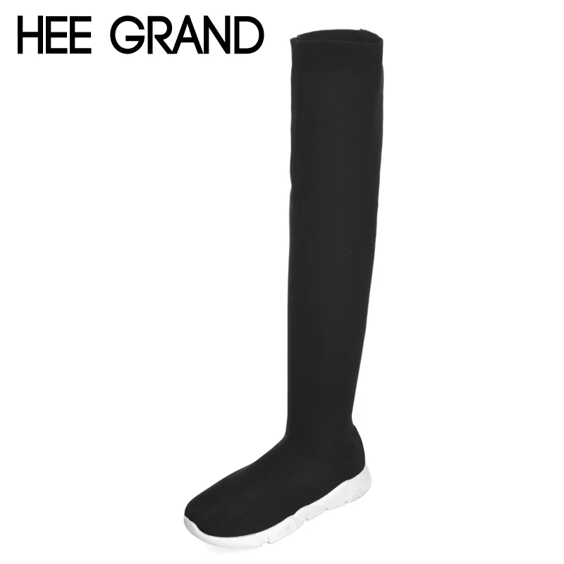 

HEE GRAND Women High Boots Spinning Over-the-keen Boots Flat with Woman Slip-on Thick Low Heel Fashion Boots XWX6344