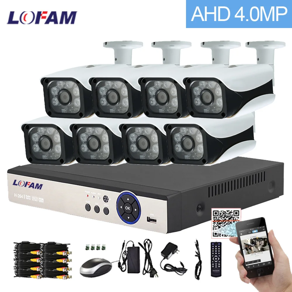 

LOFAM 8CH AHD 4MP DVR NVR Outdoor Security Camera System 6 Leds Array Video Surveillance Bullet CCTV Camera Kit 8CH P2P App View