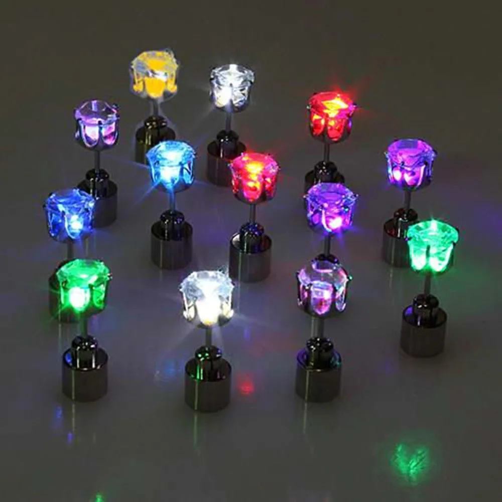 

1 Piece Charm Of LEDs Light Up Crown Glowing Crystal Stainless Luminous Ear Studs Ears jewelry DJ Dance Party Bar Anillos