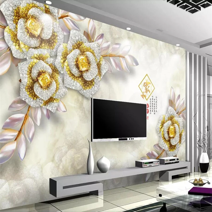 

beibehang Custom wallpaper new Chinese 3D stereo luxury gold gem flower jewelry background wall paper mural 3d papel de parede